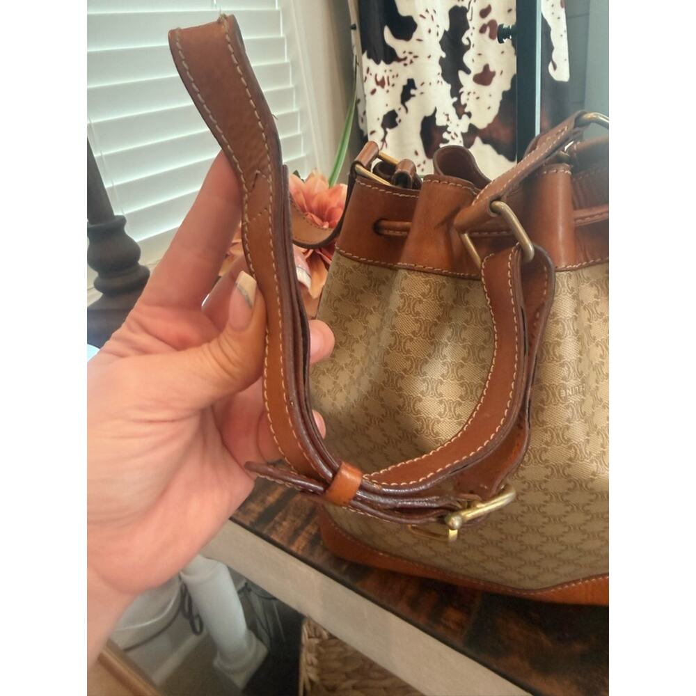 Celine Beige & Brown Canvas Bucket Shoulder Bag - Picture 11 of 12